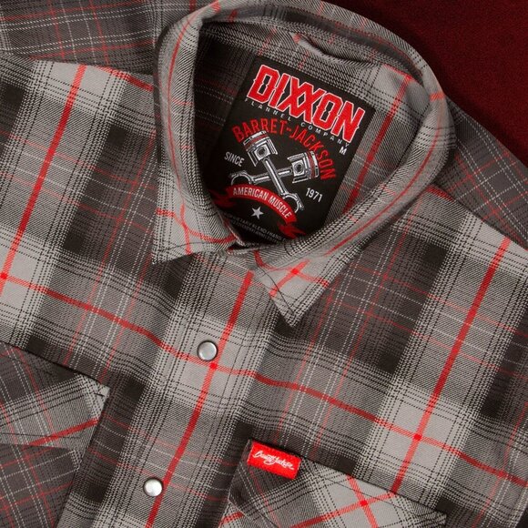 New DIXXON Barrett-Jackson Men's Black, Red and Gray Plaid Button Down Sz XLT - Picture 1 of 9